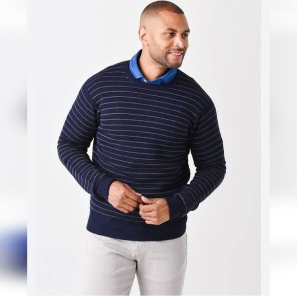Peter Millar Merino Crewneck Sweater Sz L Navy Breton Striped Nautical Preppy - Picture 4 of 6